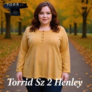 TORRID 2 (2X 18/20) Marigold Waffle Knit Henley Top Long Sleeve Pullover Plus